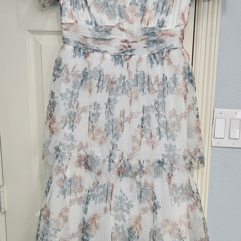 Baltic Born Floral Dress in White, Sage Green And Orange